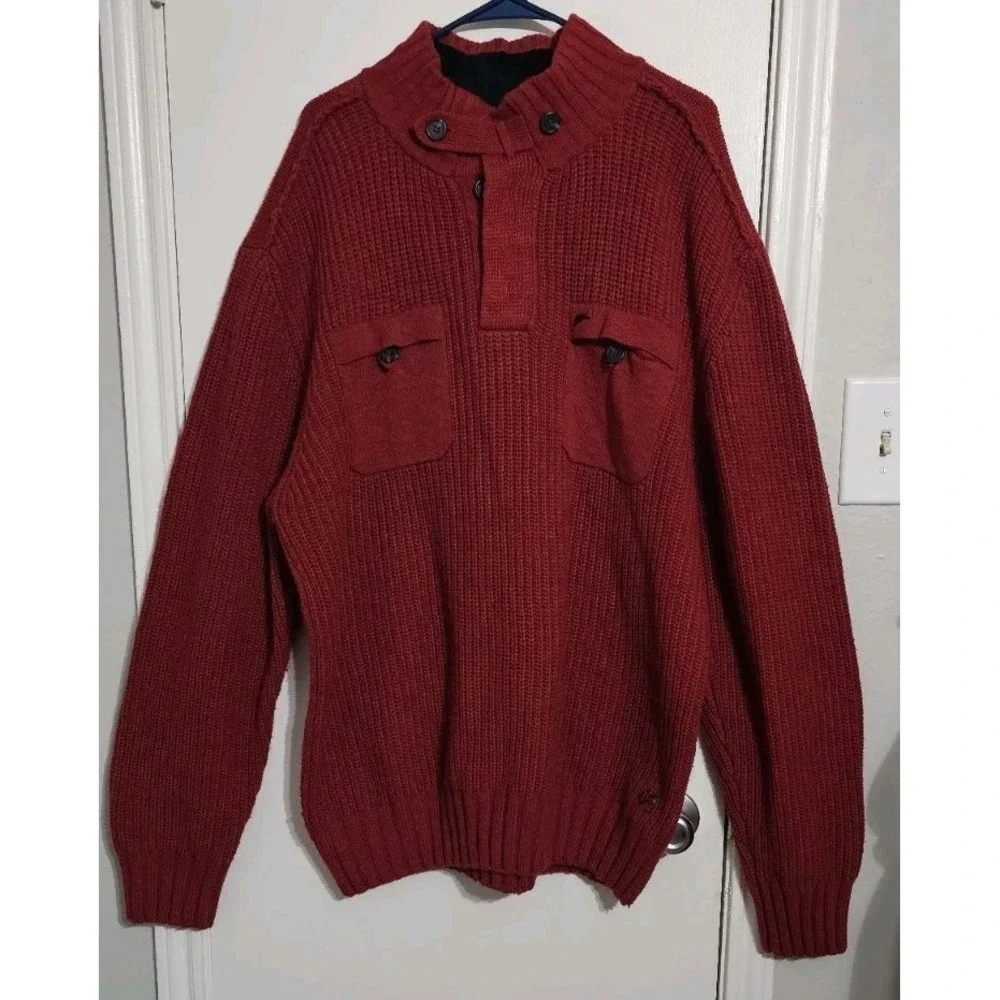 A.‎ Tiziano Lambswool Blend Chunky Long Sleeve Knit Sweater Men's 3XL Red Preppy